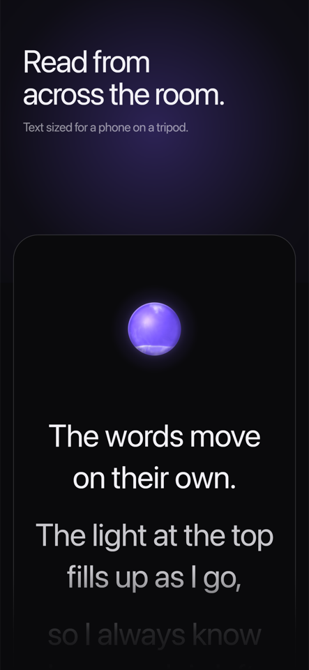 The Cued prompter: large text under the orb